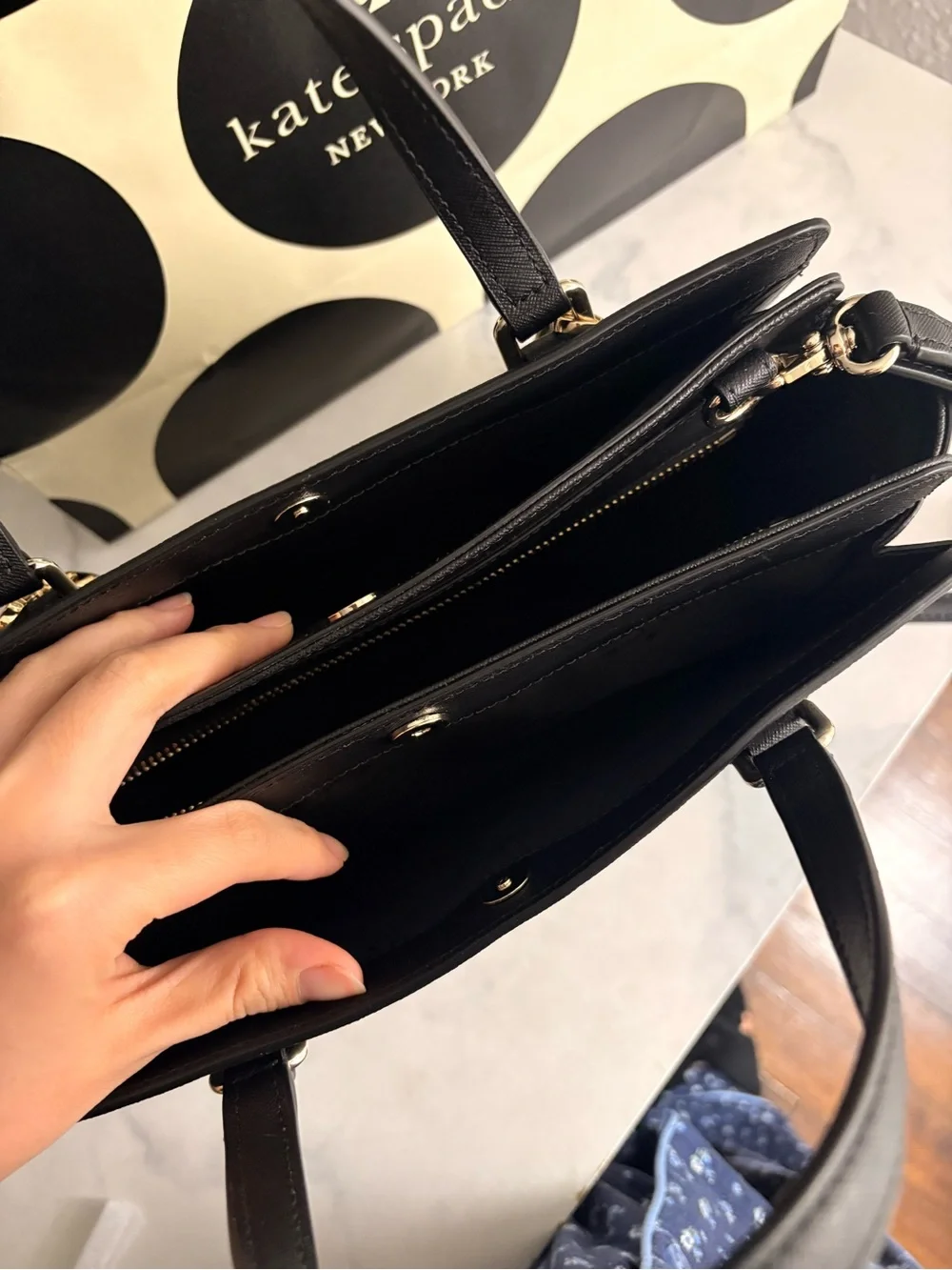 Kate Spade Black Leather Satchel with Chain Accent